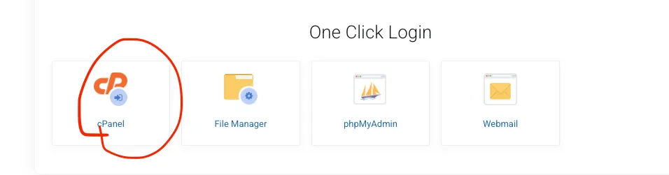 Screenshot of the "cPanel" dashboard launch button in a web host account.